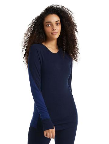 Midnight Navy / Royal Navy Women's Icebreaker BodyfitZone™ Merino 260 Zone Long Sleeve Crewe Thermal Top Base Layers | USA 1905RVDW